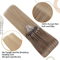 Easyouth Long Micro Hair Extensions Human Hair Micro Beads Hair Extensions Ombre Golden Brown To Golden Blonde Micro Ring Hair E