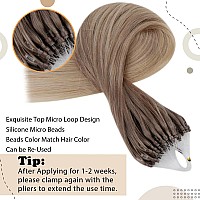 Easyouth Long Micro Hair Extensions Human Hair Micro Beads Hair Extensions Ombre Golden Brown To Golden Blonde Micro Ring Hair E