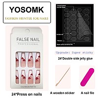 Yosomk French Tip Press On Nails Long With Heart Designs False Fake Nails Press On Coffin Artificial Nails For Women Stick On Na