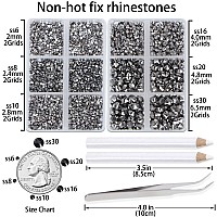 Lpbeads 6000 Pieces Jet Hematite Non Hotfix Rhinestones 6 Sizes Round Crystal Glass Flat Back Rhinestones With Tweezers And Pick