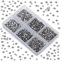 Lpbeads 6000 Pieces Jet Hematite Non Hotfix Rhinestones 6 Sizes Round Crystal Glass Flat Back Rhinestones With Tweezers And Pick