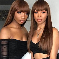 Beauty Forever Color Wig 4 Chocolate Brown Straight Human Hair Wigs With Bangsaffordable Layer Cut Straight Glueless Dark Brow