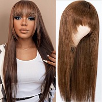 Beauty Forever Color Wig 4 Chocolate Brown Straight Human Hair Wigs With Bangsaffordable Layer Cut Straight Glueless Dark Brow