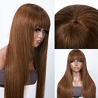 Beauty Forever Color Wig 4 Chocolate Brown Straight Human Hair Wigs With Bangsaffordable Layer Cut Straight Glueless Dark Brow