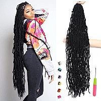 7 Packs Faux New Soft Locs Crochet Hair 36 Inch For Black Women Pre-looped Long Goddess Crochet Braids Curly Wavy Braiding Hair Extension (1B)