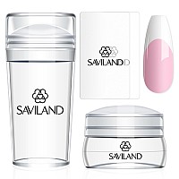 Saviland French Tip Nail Stamp - 4PCS Nail Art Stamper Kit Clear Silicone Nail Stamping Long & Short Jelly Stamper for Nails with Scrapers Nail Stamper Kit for French Manicure Home DIY Nail Art Salon