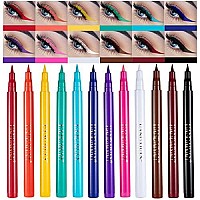 BestLand 12 Colors Matte Liquid Eyeliner Set Rainbow Colorful Neon Eyeliner Pencil Pigmented Waterproof Smudgeproof Long Lasting Gel Eye Liner Christmas Makeup Gift Kit for Women (Set E)