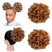 Kgbfass 2Pcs Locs Ponytail Drawstring Loc Petal Bun Curly Dreadlock Ponytails Brown Braided Faux Locs Buns Clip In On Braids Pon