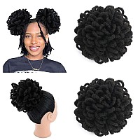 Kgbfass 2Pcs Curly Locs Ponytail Drawstring Buns Loc Petal Bun Dreadlock Ponytail Braided Faux Locs Bun Clip In On Braids Pony T