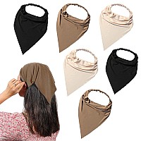 6 Pack Hair Scarf Headband For Women Elastic Hair Kerchief Large Boho Triangle Bandana Head Scarf With Clips Non Slip Solid Co