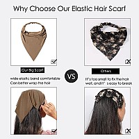 6 Pack Hair Scarf Headband For Women Elastic Hair Kerchief Large Boho Triangle Bandana Head Scarf With Clips Non Slip Solid Co