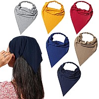 6 Pack Hair Scarf Headband for Women - Elastic Hair Kerchief Large Boho Triangle Bandana Head Scarf with Clips Non Slip Solid Color Headbands Hair Scarves for Teen Girls