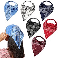 6 Pack Hair Scarf Headband For Women Elastic Hair Kerchief Large Boho Triangle Bandana Head Scarf With Clips Non Slip Paisley