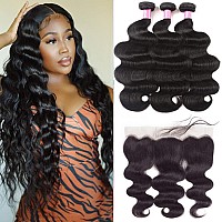 Human Hair Bundles With Lace Frontal 24 26 2822 Frontal Body Wave 3 Bundles With 13X4 Lace Closure Frontal 100 Unprocessed B