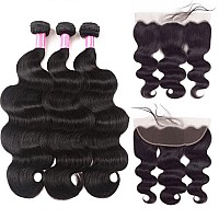 Human Hair Bundles With Lace Frontal 24 26 2822 Frontal Body Wave 3 Bundles With 13X4 Lace Closure Frontal 100 Unprocessed B