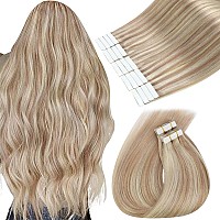 Sunny Tape in Hair Extensions Blonde Human Hair Tape in Extensions Ash Blonde Highlights Bleach Blonde Hair Extensions Tape in Skin Weft 50g 22in