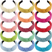 Siquk 15 Pieces Top Cross Knot Headbands Wide Cloth Headbands For Women