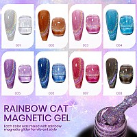 Supwee Rainbow Cat Eye Nail Gel Polish Set Sparkle Holographic 9D Cat Eye Gel Polish Laser Glitter Cat Eye Nail Polish Gel Magne