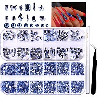 Belicey Nail Art Rhinestones Light Blue Flatback Round Rhinestones Charms Nail Gem Stones With K9 Bling Glass Crystals Diamonds