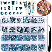 Belicey Nail Art Rhinestones Lake Blue Flatback Round Rhinestones Charms Nail Gem Stones With K9 Bling Glass Crystals Diamonds J