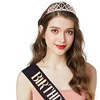 CIEHER Birthday Crowns for Women Black Birthday Sash & Rose Gold Crown Set Birthday Crown and Sash for Women Birthday Decorations Rose Gold Birthday Queen Crown Birthday Sashes and Tiaras Birthday Tiara Crystal Crown Birthday Gifts for Women