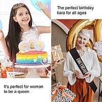 CIEHER Birthday Crowns for Women Black Birthday Sash & Rose Gold Crown Set Birthday Crown and Sash for Women Birthday Decorations Rose Gold Birthday Queen Crown Birthday Sashes and Tiaras Birthday Tiara Crystal Crown Birthday Gifts for Women