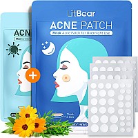 LitBear Acne Pimple Patches- Day and Night 4 Sizes 180 Dots Thin & Thick Hydrocolloid Patches with Witch Hazel, Tea Tree & Calendula Oil, Extra Adhesion for Face Zit Patch Dots