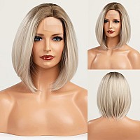 HAIRCUBE Ombre Blonde Bob Wigs for Women,Short Hair Shoulder Length Wigs Side Part lace Hairline Synthetic Wigs