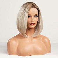 HAIRCUBE Ombre Blonde Bob Wigs for Women,Short Hair Shoulder Length Wigs Side Part lace Hairline Synthetic Wigs