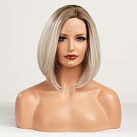 HAIRCUBE Ombre Blonde Bob Wigs for Women,Short Hair Shoulder Length Wigs Side Part lace Hairline Synthetic Wigs