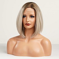 HAIRCUBE Ombre Blonde Bob Wigs for Women,Short Hair Shoulder Length Wigs Side Part lace Hairline Synthetic Wigs