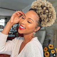 Themis Hair Afro Puff Drawstring Ponytail Hair Pieces With Clip On Natural Hair Bun Blonde Short Curly Ponytail Hair Extensions