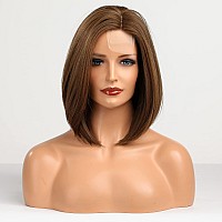 HAIRCUBE Brown Bob Wigs for Women,Short Hair Shoulder Length Wigs Side Part lace Hairline Synthetic Wigs