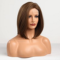 HAIRCUBE Brown Bob Wigs for Women,Short Hair Shoulder Length Wigs Side Part lace Hairline Synthetic Wigs