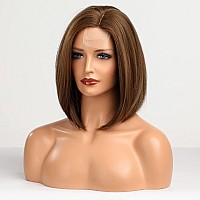 HAIRCUBE Brown Bob Wigs for Women,Short Hair Shoulder Length Wigs Side Part lace Hairline Synthetic Wigs