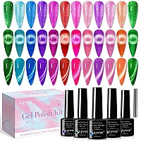 Supwee Neon Cat Eye Gel Polish Set With Magnetic Sparkle Glitter Cateye Nail Polish Gel Holographic Magnetic Gel Polish Long La