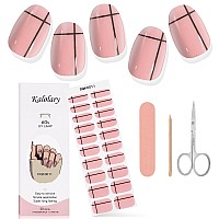 Kalolary Pink Gel Nail Polish Strips Line Nail Gel Art Sticker Waterproof Full Nail Wraps Decal Kits For Valentines Day Inclu