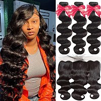 Body Wave Human Hair Bundles With Frontal 22 24 2620 Natural Black 100 Unprocessed Brazilian Weaves Bundles With 13 4 Ear