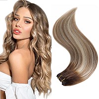 14 Remy Human Hair Extensionswalnut Brown To Ash Brown And Bleach Blondehair Extensions Double Weft Thickness To Ends 100 Fe