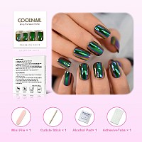 Coolnail Reuseable Green Square Short Nails Mirror Chrome False Nail Reflection Magic Mirror Effect Holo Fake Nails Tips