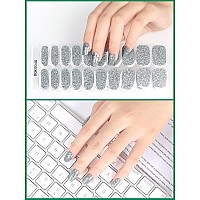 Kalolary Gel Nail Polish Wraps Strips Silver Glitter Nail Gel Art Sticker Waterproof Full Nail Wraps Decal Kits For Diy Summer