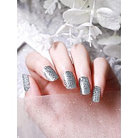 Kalolary Gel Nail Polish Wraps Strips Silver Glitter Nail Gel Art Sticker Waterproof Full Nail Wraps Decal Kits For Diy Summer