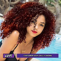 Yeame Curly Wigs For Black Women Curly Afro Wig With Bangs Orange Mixed Brown Synthetic Hair Afro Curly Wigs With 1 Wig Comb A