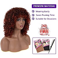 Yeame Curly Wigs For Black Women Curly Afro Wig With Bangs Orange Mixed Brown Synthetic Hair Afro Curly Wigs With 1 Wig Comb A