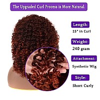 Yeame Curly Wigs For Black Women Curly Afro Wig With Bangs Orange Mixed Brown Synthetic Hair Afro Curly Wigs With 1 Wig Comb A