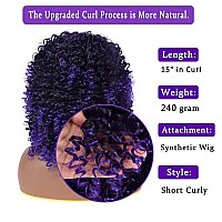 Curly Wigs for Black Women - Curly Afro Wig with Bangs Purple Mixed Blue Synthetic Hair Afro Curly Wigs with 1 Wig Comb and 4pcs Wig Caps