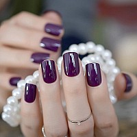 Elevenail Elegant Purple Glossy Press On False Nails Short Squoval Fake Nails Daily Office Salon Manicure Reusable Acrylic Nail