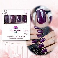 Elevenail Elegant Purple Glossy Press On False Nails Short Squoval Fake Nails Daily Office Salon Manicure Reusable Acrylic Nail