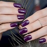 Elevenail Elegant Purple Glossy Press On False Nails Short Squoval Fake Nails Daily Office Salon Manicure Reusable Acrylic Nail