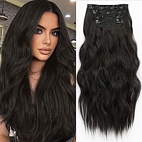 Kookastyle Clip In Synthetic Hair Extensions Long Wavy 4Pcs Thick Hairpieces Brunette Brown Fiber Double Weft Natural Hair Exten